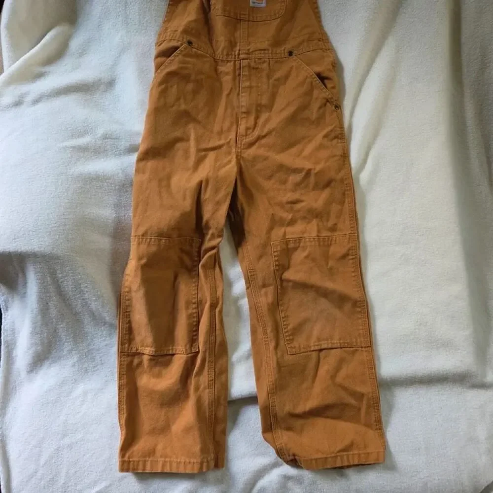 Carhartt Kids Size 7 Brown Duck Canvas Double Knee Bib Overalls Workwear Play